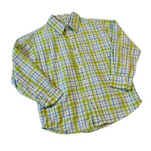 Sonoma Lifestyle Boys Plaid Long Sleeve Shirt M 5/6 100% Cotton Green & Blue